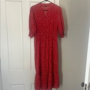 SHEIN Red and White Polka Dot Midi Dress